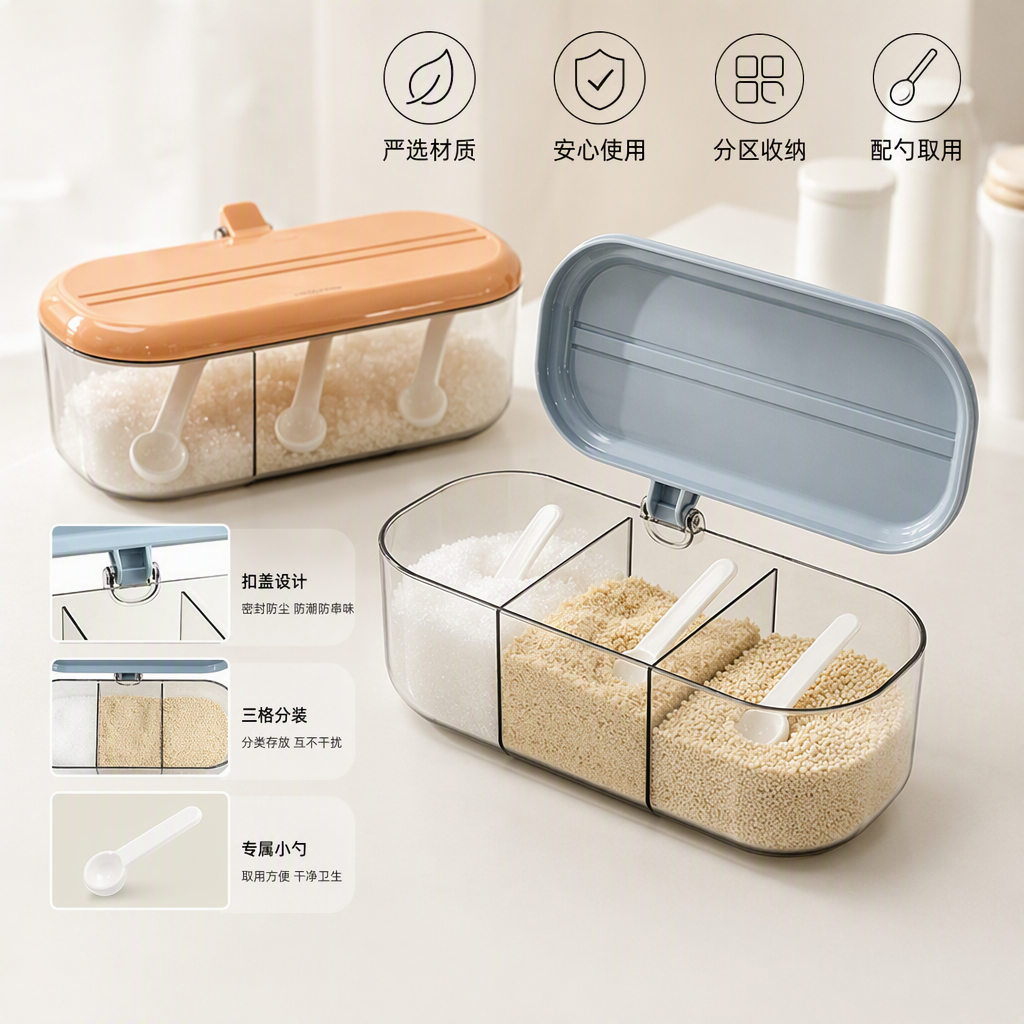 【CL】26Q3#639 Yaxu Three-style flavor Box sealed storage Tank Divided style material box plastic products full image