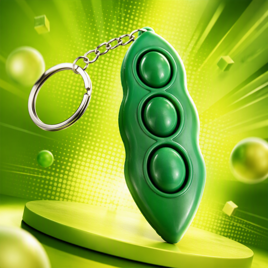 Green pea-shaped press-type toy keychain cartoon creative children's gift, cute and portable decoration Specification image