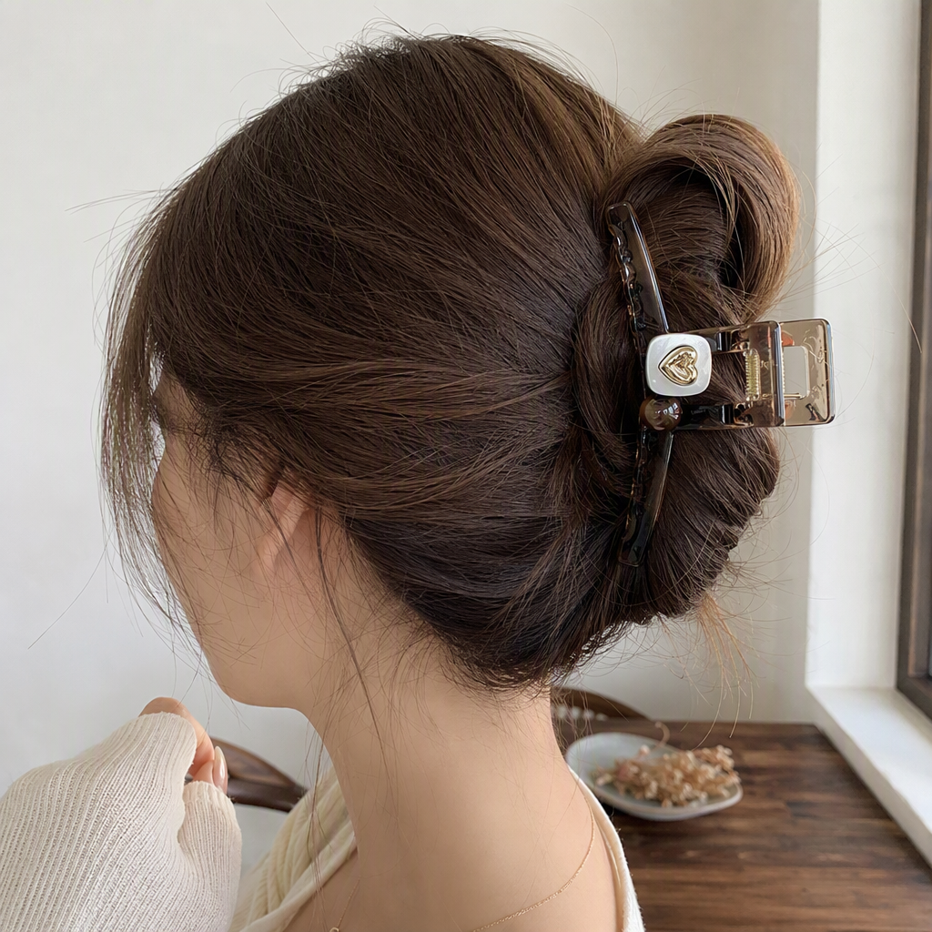 Retro amber transparent shark clip, light luxury metal rhindiamond claw clip, elegant back of the head, versatile hair accessory for women Specification image