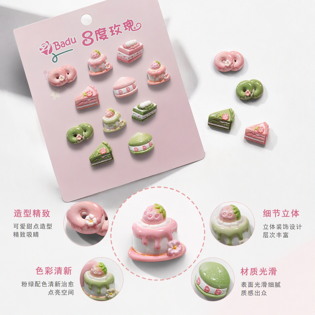 Fondo rosa varios postre molduras magnet pastel lindo macaron donut decoración pegatinas habitación de niños pegatinas de dibujos animados