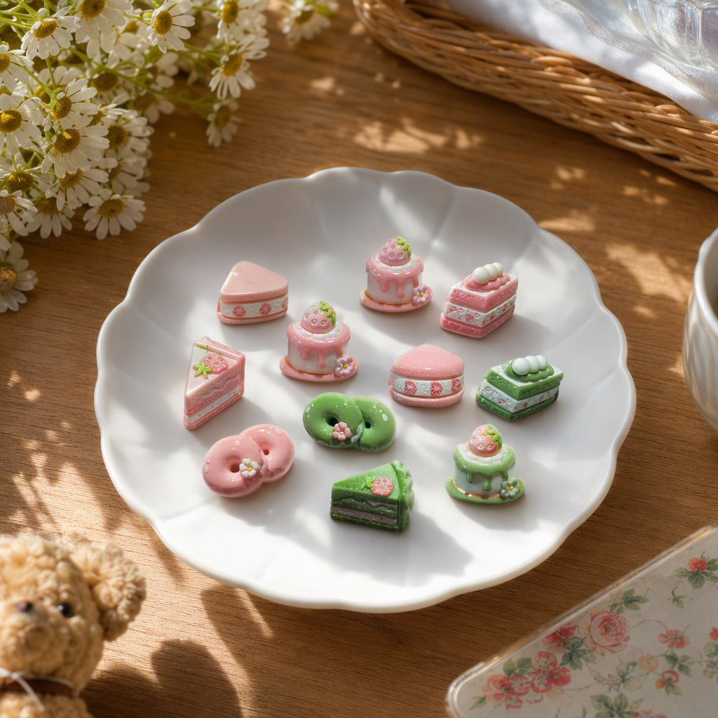 Fondo rosa varios postre molduras magnet pastel lindo macaron donut decoración pegatinas habitación de niños pegatinas de dibujos animados details Picture