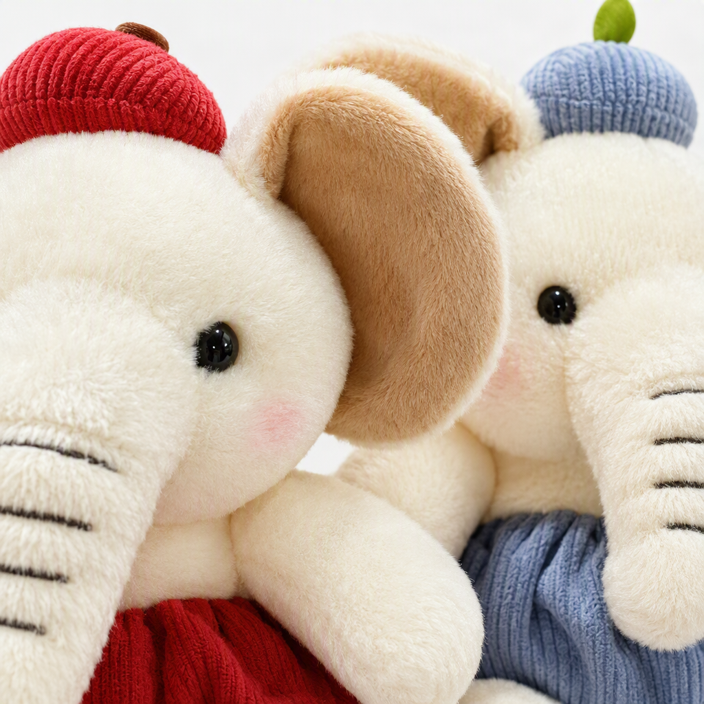Two cute plush elephant dolls, dressed children's companions, handcrafted fabric toy gifts collection Application Scenario
