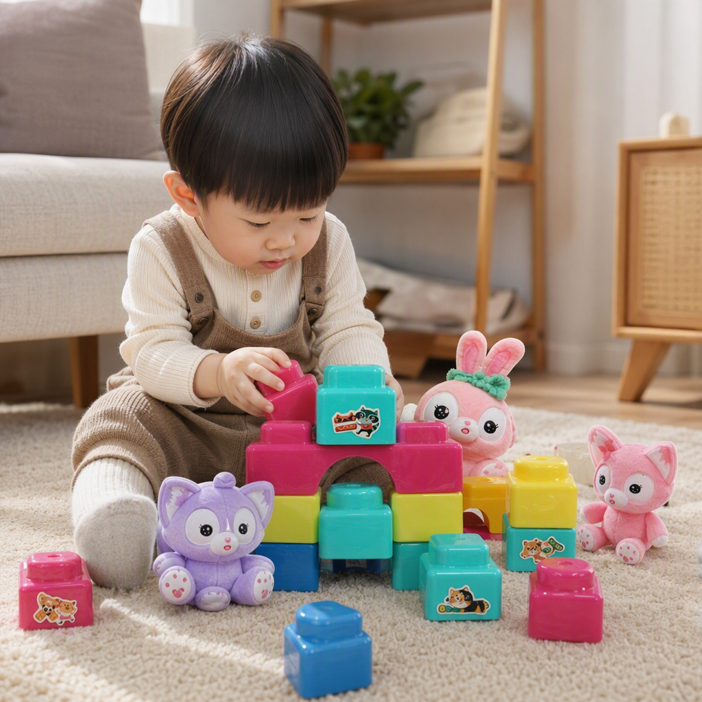 Dibujos animados animales granulares grandes bloques de construcción bolsa de mano bebé iluminación puzzles montar juguetes para niños Application Scenario