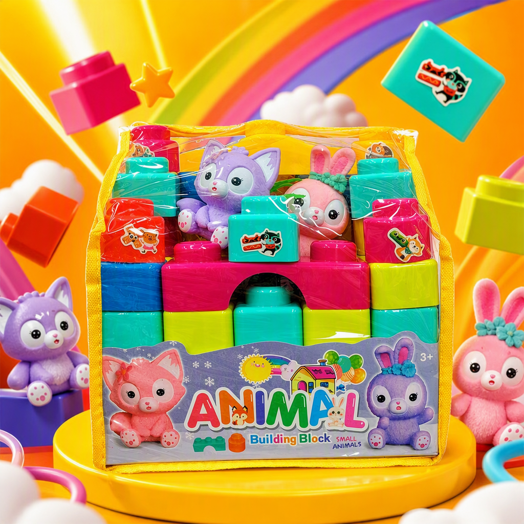 Dibujos animados animales granulares grandes bloques de construcción bolsa de mano bebé iluminación puzzles montar juguetes para niños
