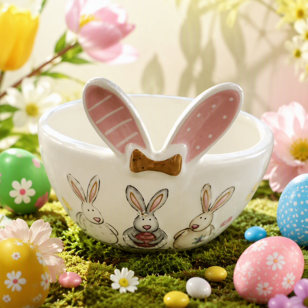 Cute white rabbit-shaped ceramic bowl kitchen tableware, creative children's breakfast soup bowl gift decoration for home use Specification image
