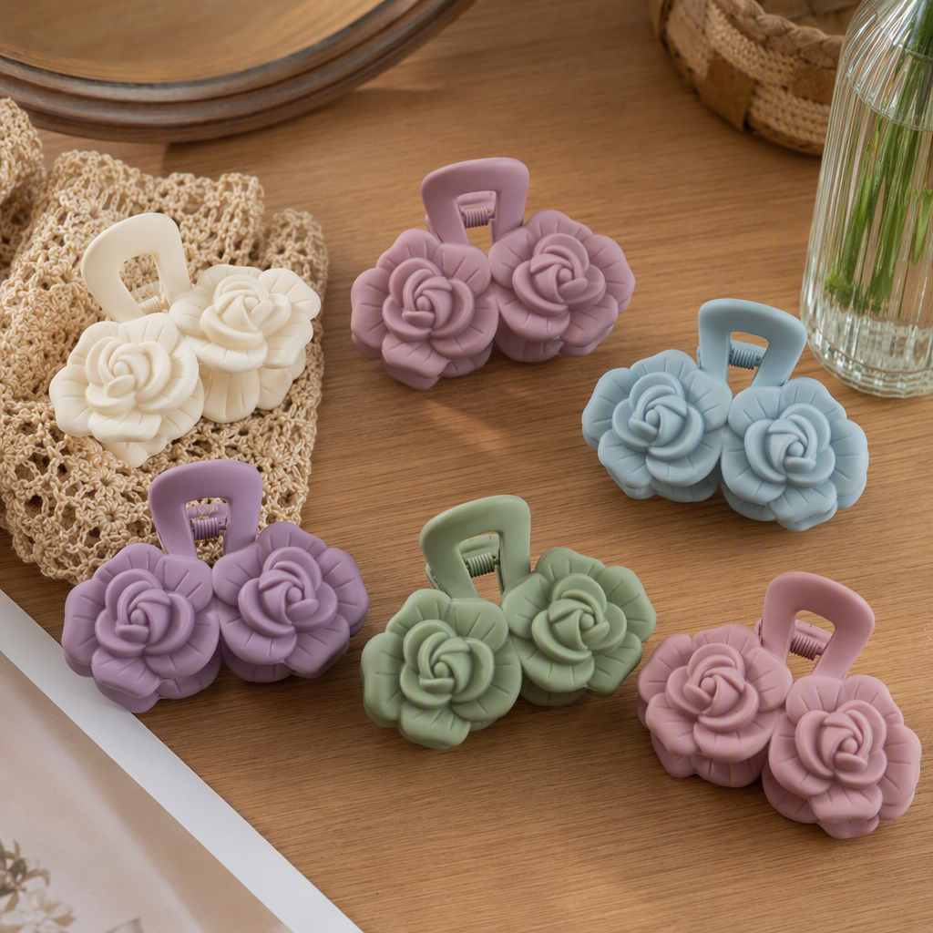 Colorful rose-shaped hair clips, fashionable and sweet hair accessories, hair bunches, hair accessories are essential for girls details Picture