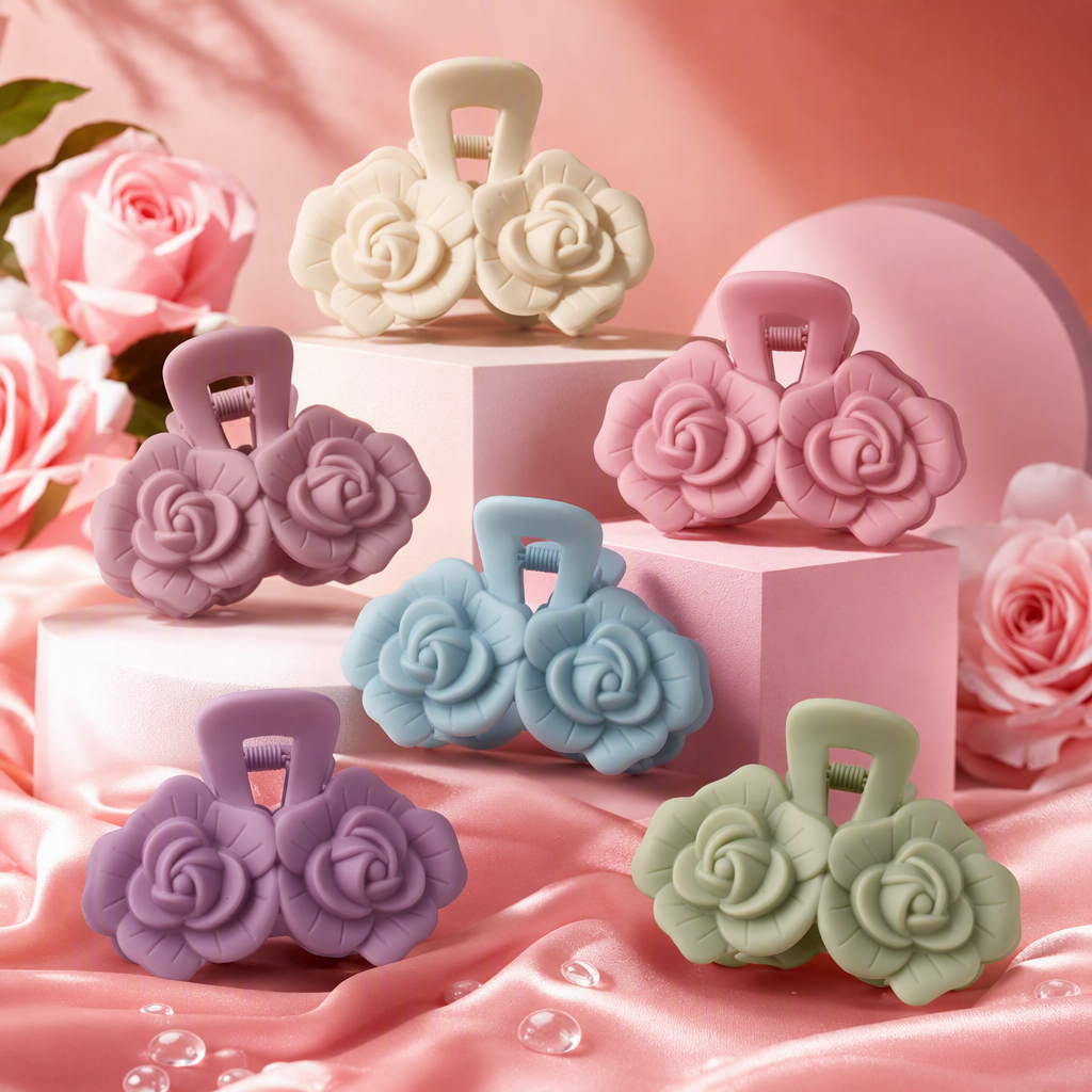 Colorful rose-shaped hair clips, fashionable and sweet hair accessories, hair bunches, hair accessories are essential for girls Specification image