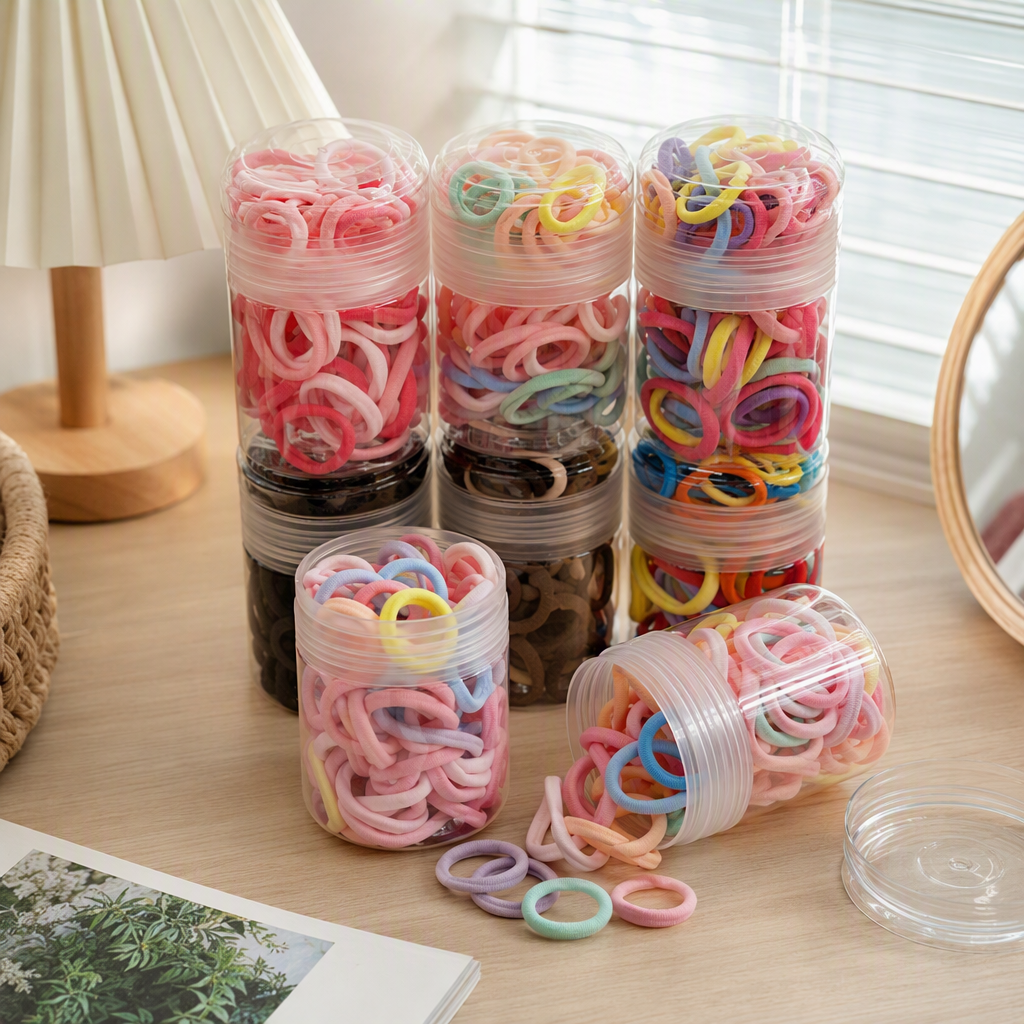 Macaron color can hair band, high-elasticity and seamless towel band, simple and basic hair tie, girl's hair tie, rubber band Application Scenario