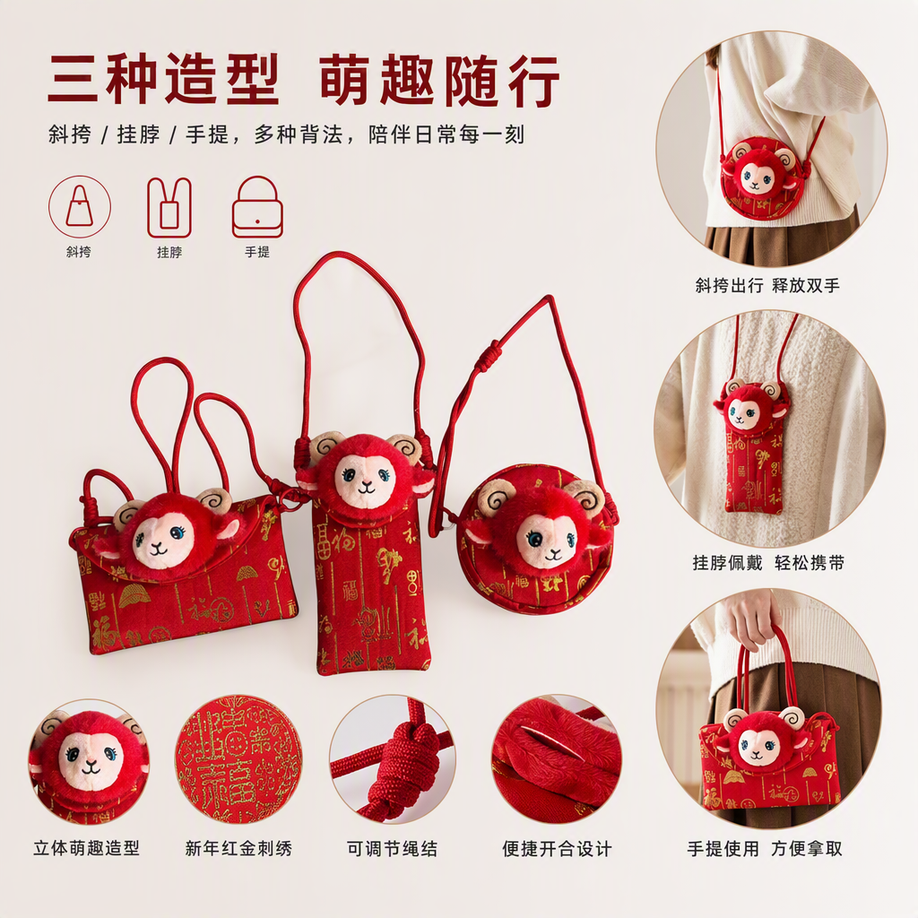Red sheep shape mini dolls bolsas lindos dibujos animados portátil zero monedero regalos para niños regalos tendencias