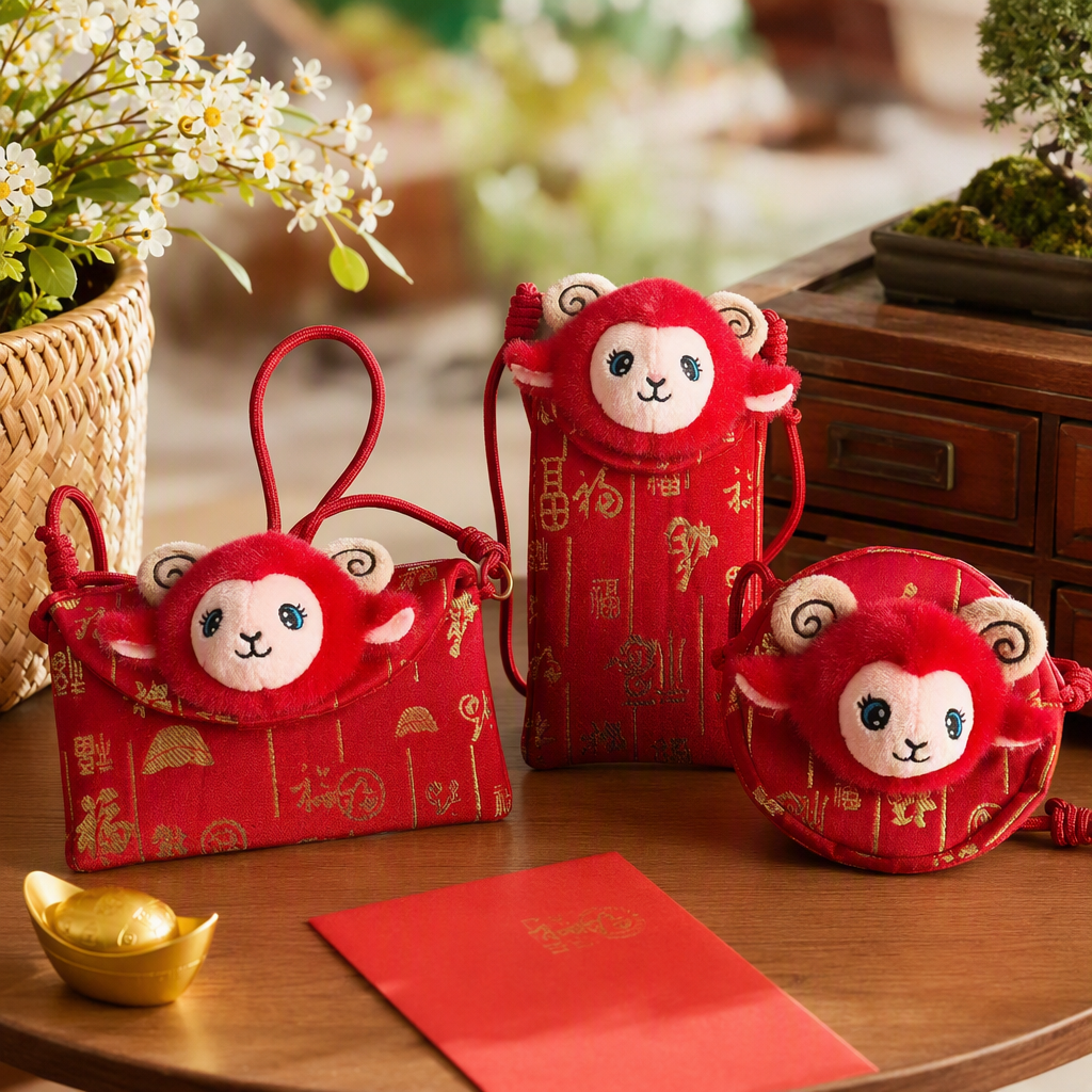 Red sheep shape mini dolls bolsas lindos dibujos animados portátil zero monedero regalos para niños regalos tendencias details Picture