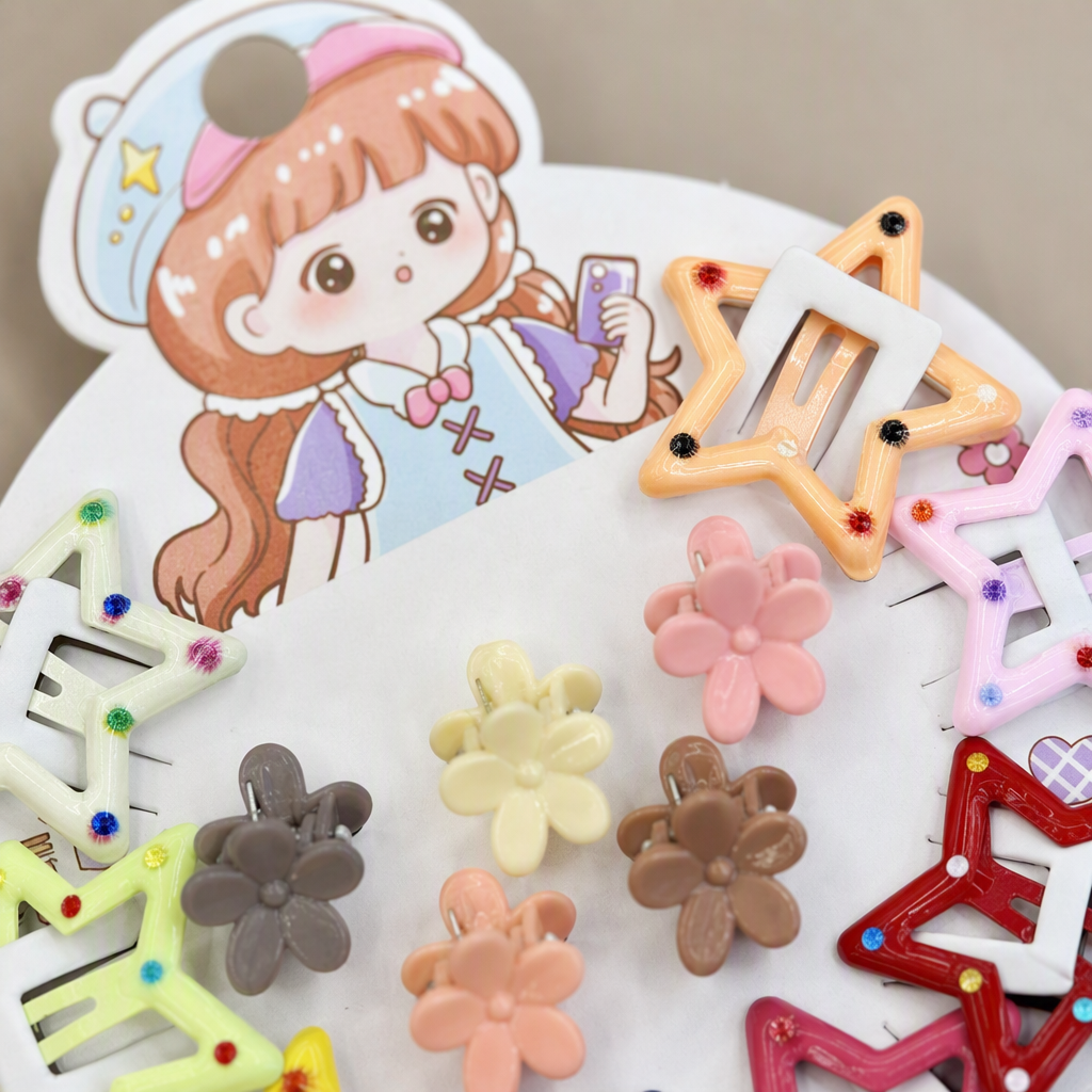 Children's colorful star BB clip set, cute flower pinch for girls, baby's broken hair, bangs, hair clips and headwear details Picture