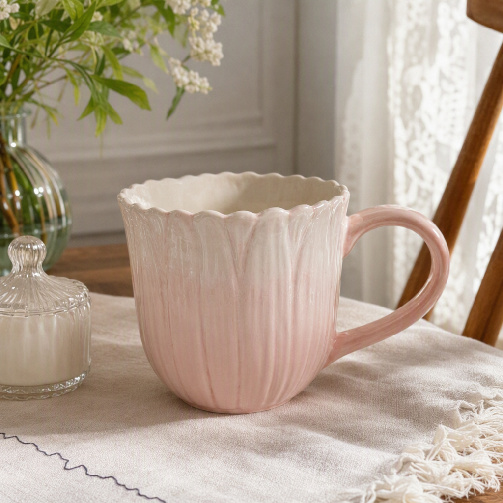 Patrón de pétalos rosa taza de cerámica simple creativo casa oficina taza de agua moda café y té regalo details Picture