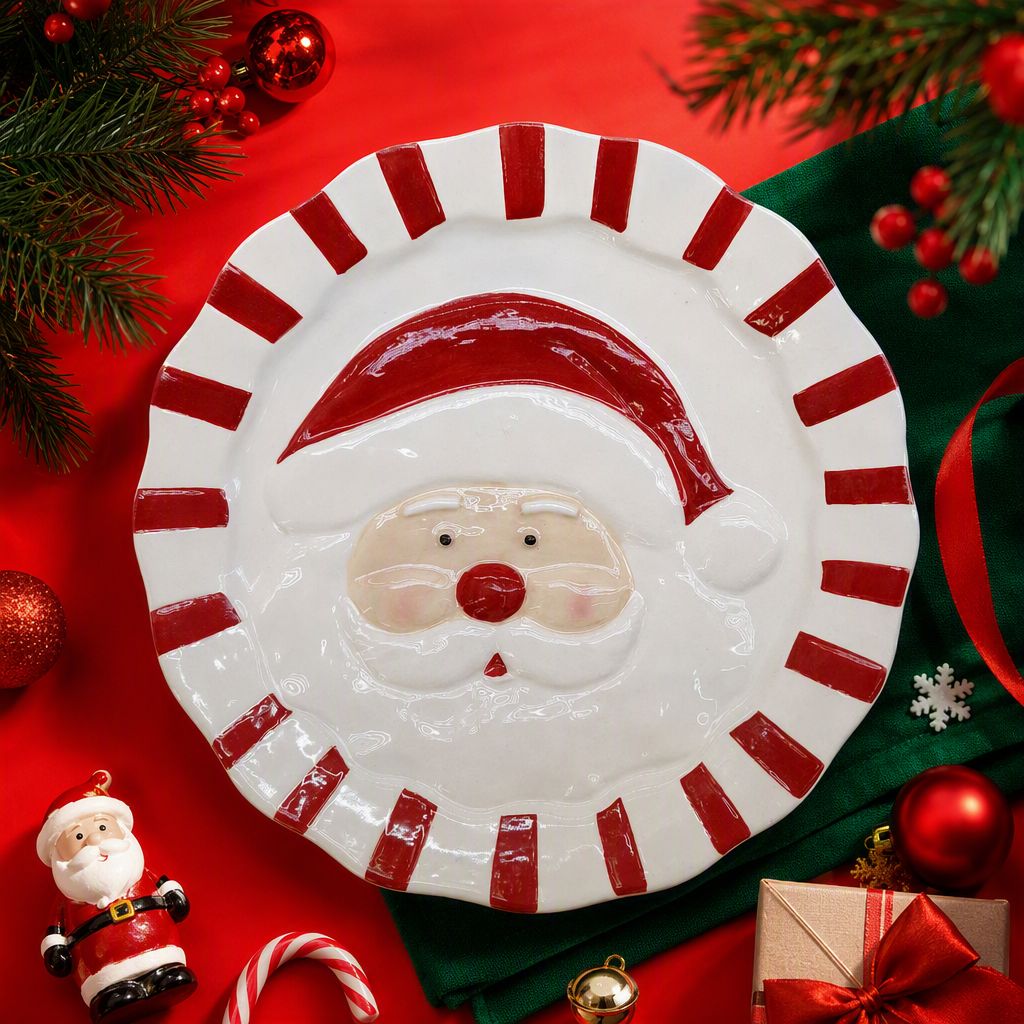 Santa Claus red and white striped ceramic plate, festive home decoration tableware, gift and creative display piece Specification image
