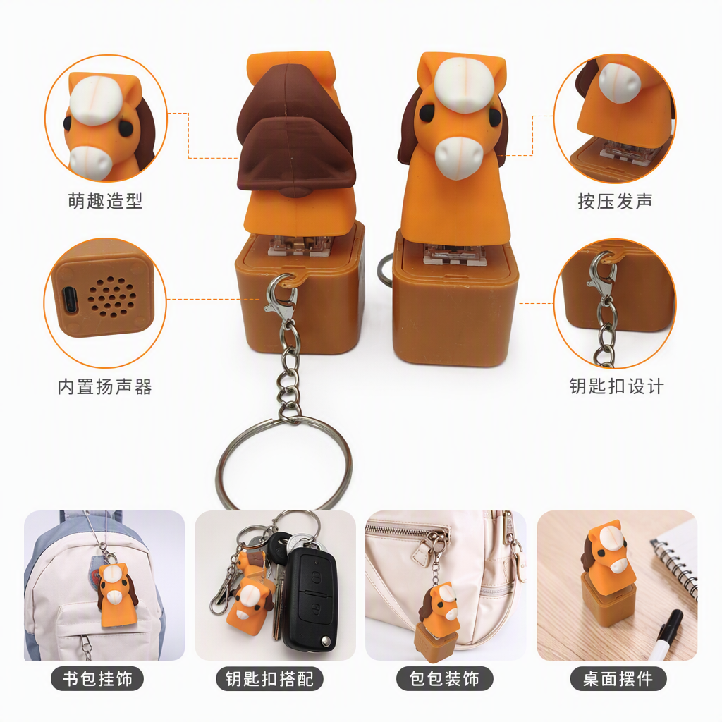 充电款黄骠马造型钥匙挂件可爱卡通钥匙链创意礼品挂饰饰品配件