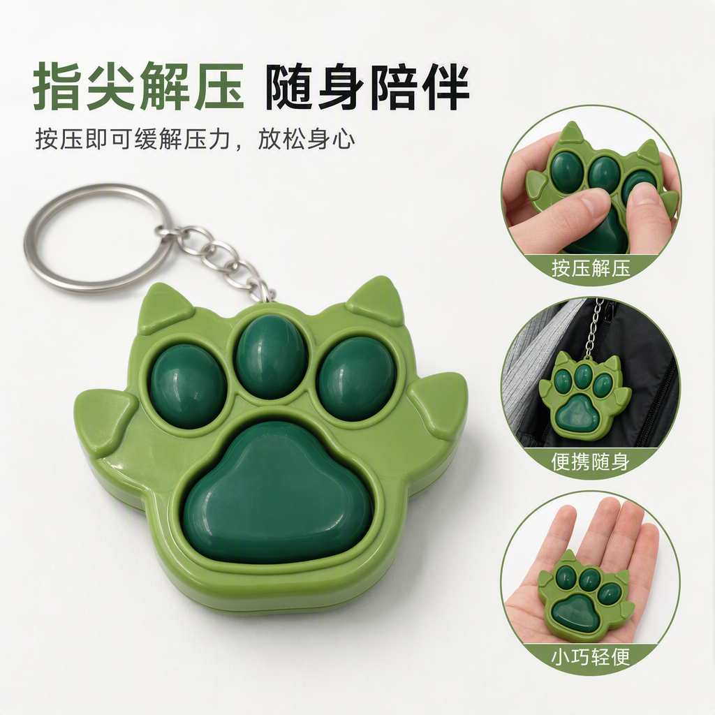 创意绿色爪印造型按压玩具钥匙扣儿童卡通萌趣便携礼品