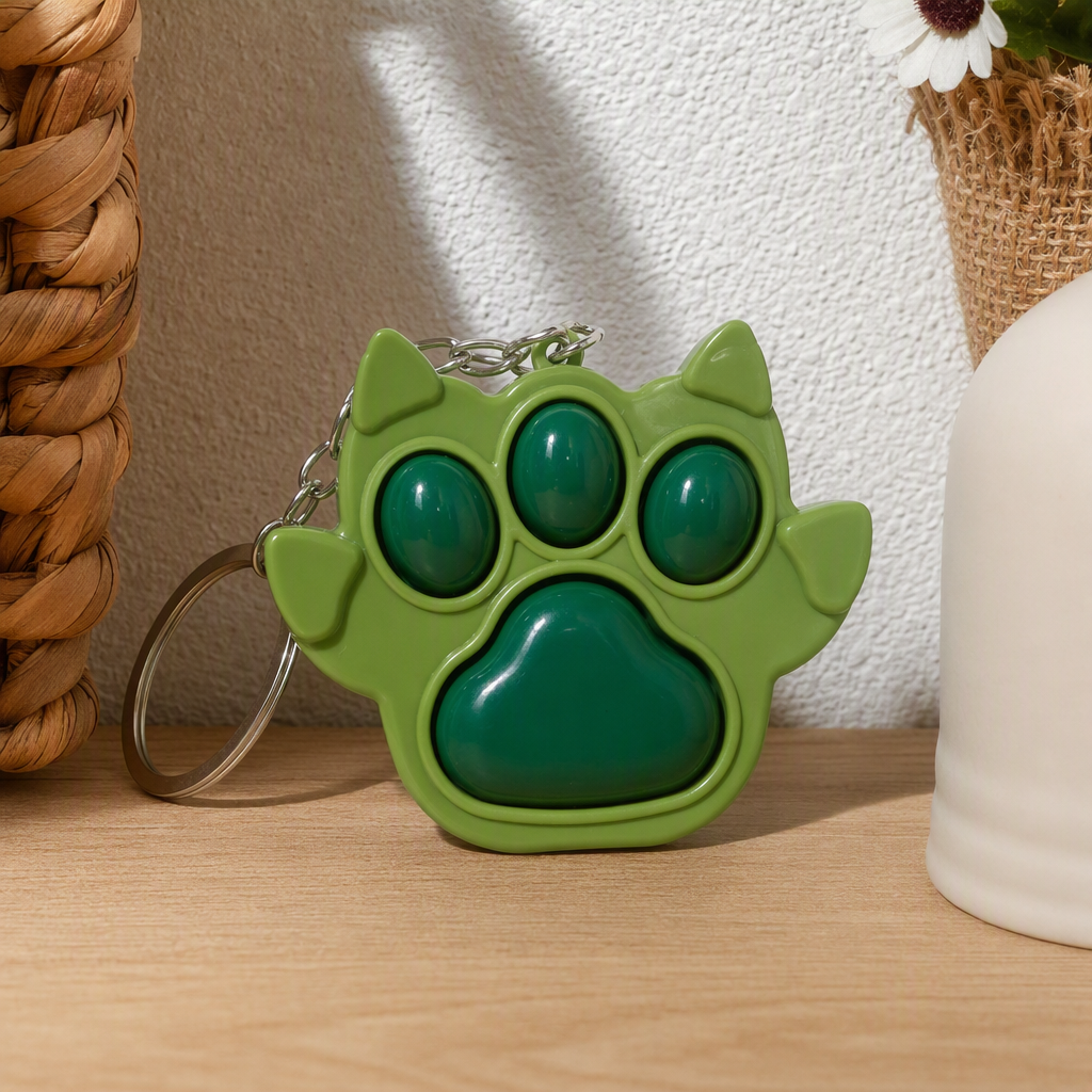 Creative green claw print-shaped press-type toy keychain, a cute and portable cartoon gift for children details Picture