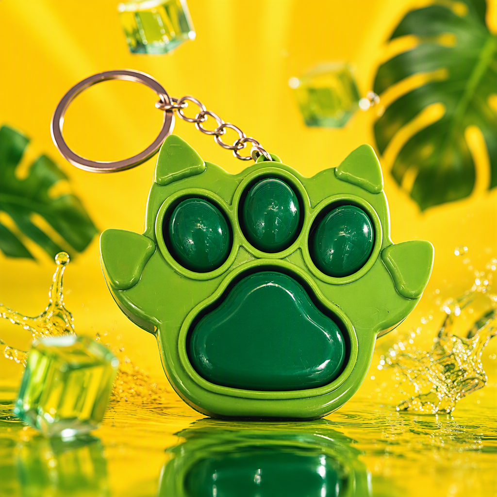 Creative green claw print-shaped press-type toy keychain, a cute and portable cartoon gift for children Specification image
