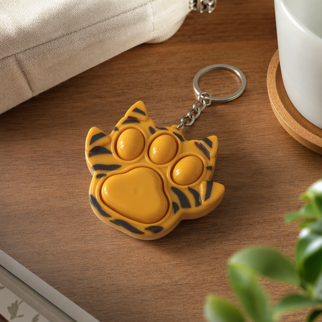 Orange tiger-striped cat claw-shaped press-release keychain, a fashionable, cute and portable accessory gift details Picture
