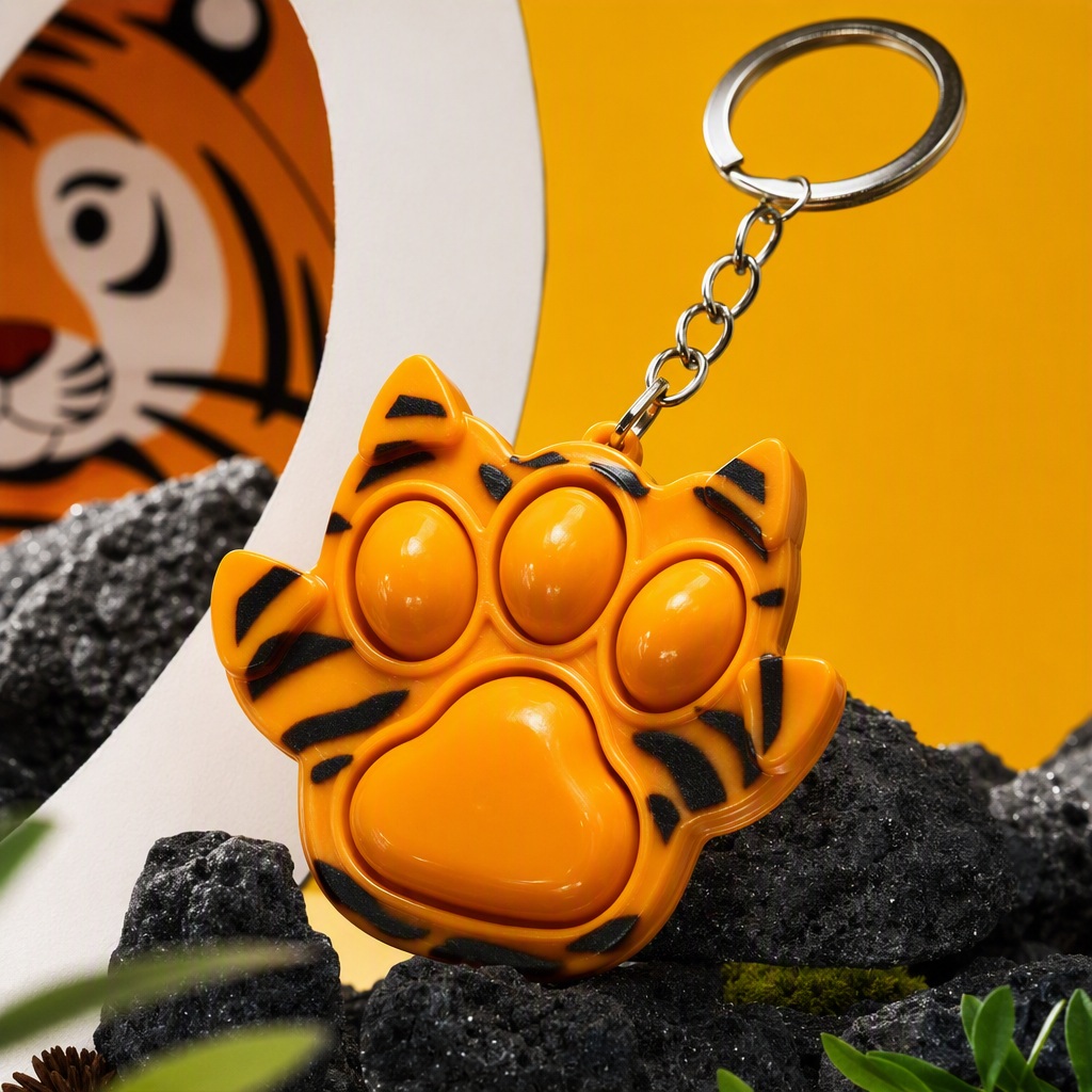 Orange tiger-striped cat claw-shaped press-release keychain, a fashionable, cute and portable accessory gift Specification image