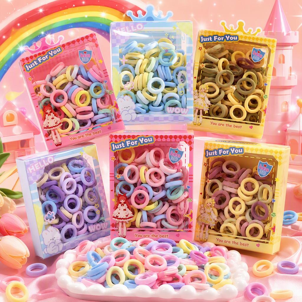 Children's box towel hair tie, high elasticity, no hair damage, macaron-colored girls' hair tie, rubber band for girls full image