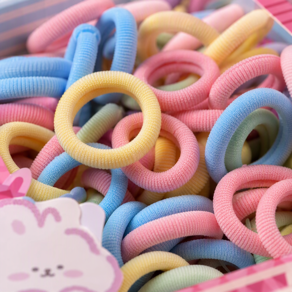 Children's box towel hair tie, high elasticity, no hair damage, macaron-colored girls' hair tie, rubber band for girls Specification image