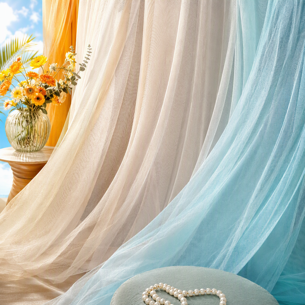 High-quality beige mesh fabric is breathable, lightweight, soft to the touch, and suitable for DIY clothing and curtain materials Specification image