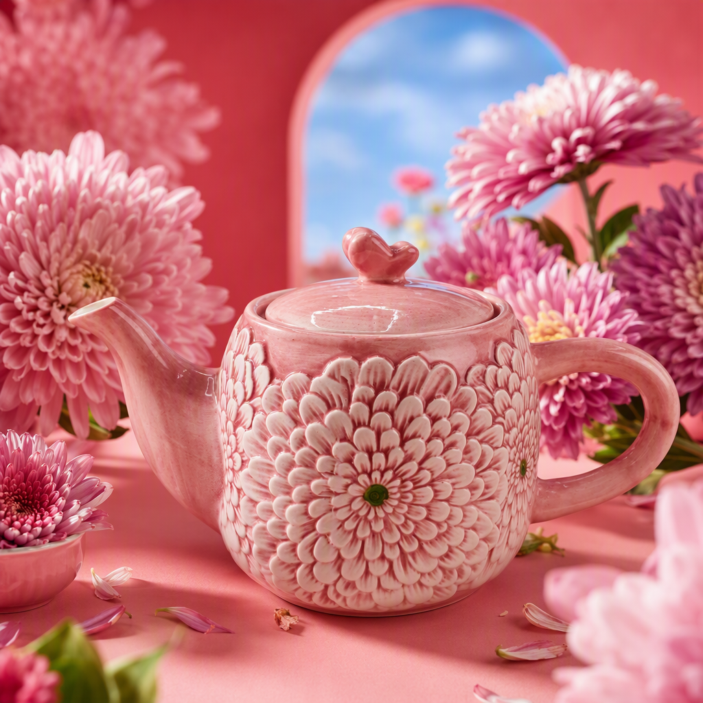 Pink flower-patterned ceramic teapot, a simple and fashionable home tea-making set, creative tea ware, gift set Specification image
