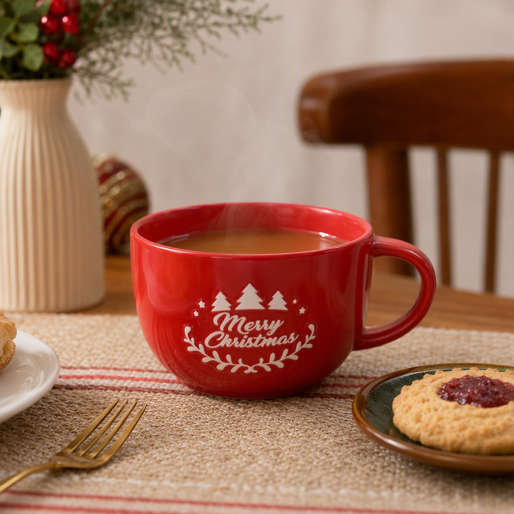 Christmas red ceramic cups, Christmas gift creative home coffee water cups, holiday decoration hot drink cups details Picture