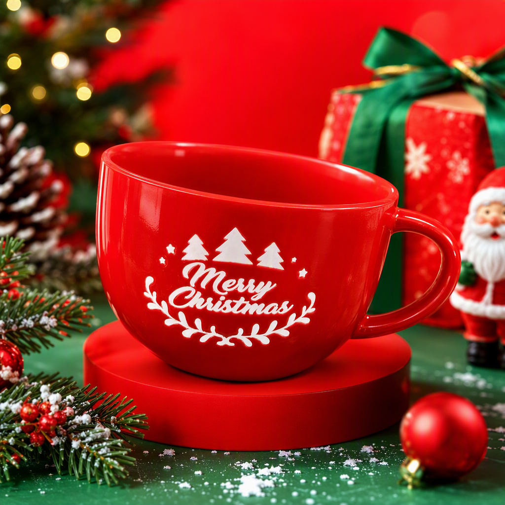 Christmas red ceramic cups, Christmas gift creative home coffee water cups, holiday decoration hot drink cups Specification image