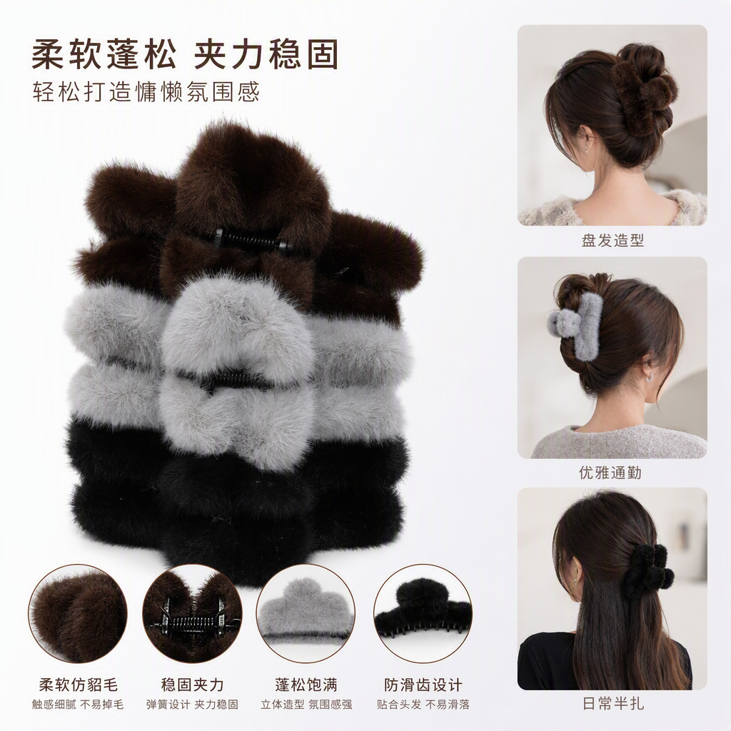 Cute plush hair clips available in multiple colors, soft hair accessories, student hair accessories, hair clips, hairpins, hair combs, and versatile items