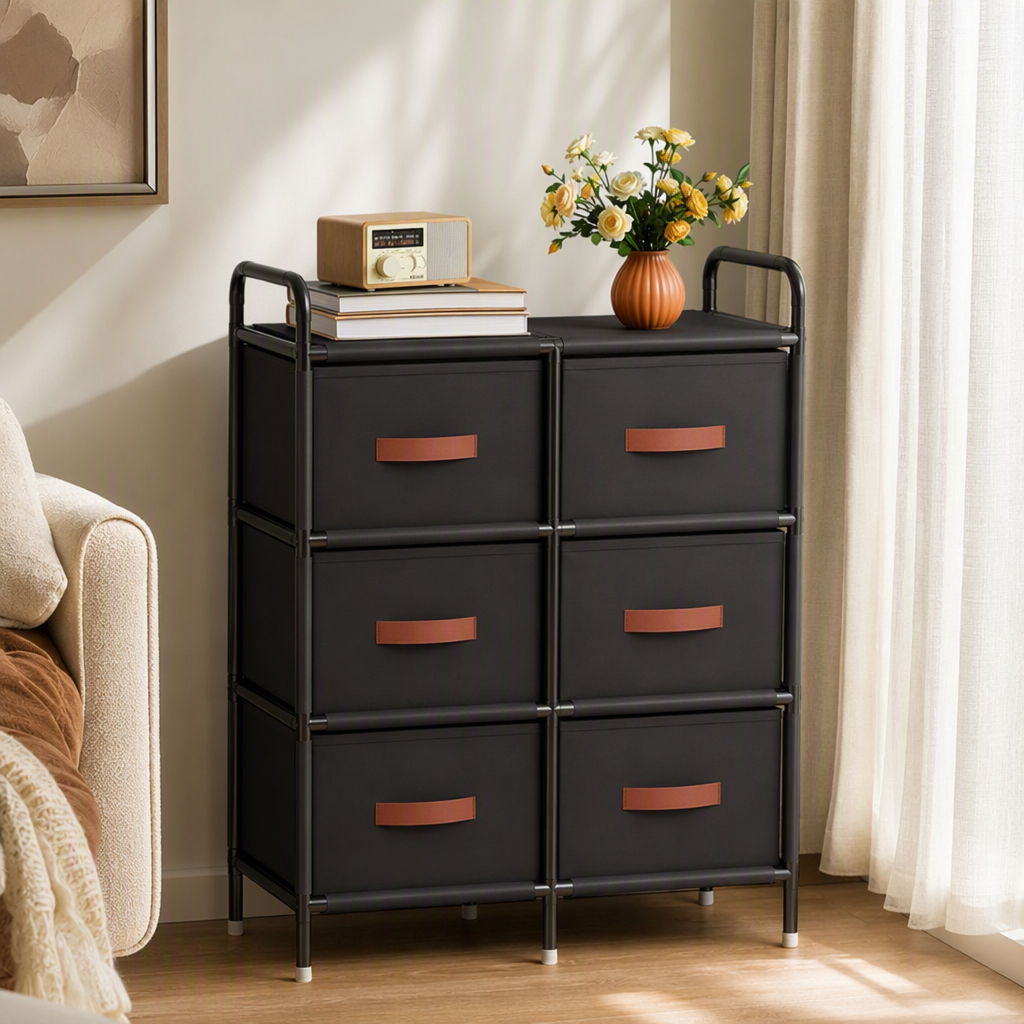 Multi-layer six-drawer storage cabinet, simple and modern clothing and sundries organization cabinet, home storage cabinet in black style details Picture