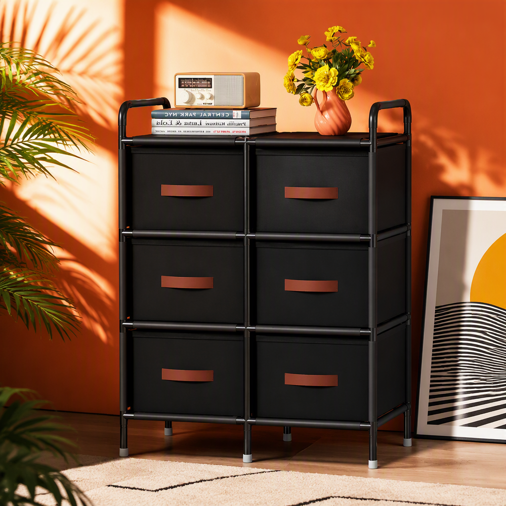 Multi-layer six-drawer storage cabinet, simple and modern clothing and sundries organization cabinet, home storage cabinet in black style Specification image