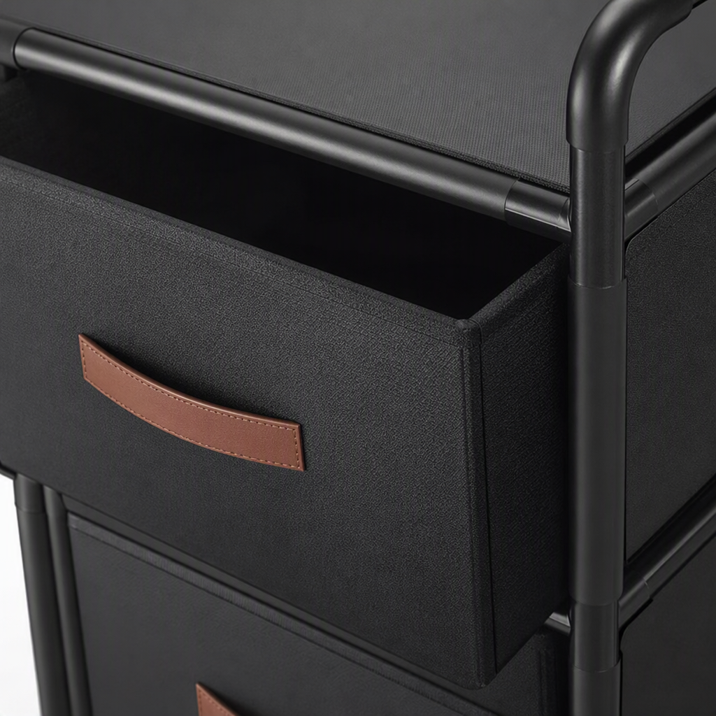 Multi-layer six-drawer storage cabinet, simple and modern clothing and sundries organization cabinet, home storage cabinet in black style Application Scenario
