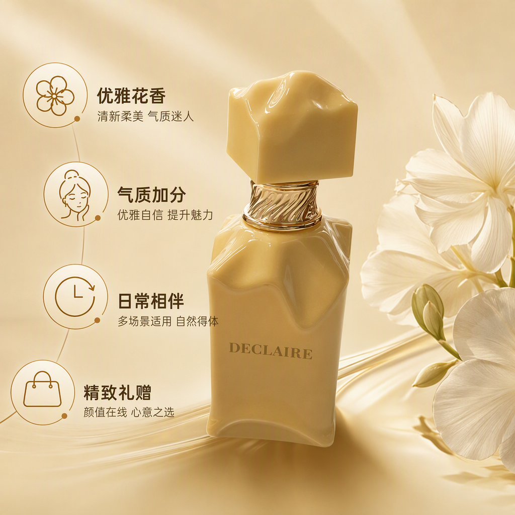 Tertio ParisDECLAIRE Fragrance 30ml cream gold bottle body unique geometric cap packaging box exquisite and elegant full image