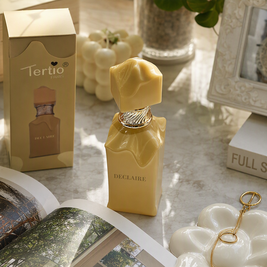Tertio ParisDECLAIRE Fragrance 30ml cream gold bottle body unique geometric cap packaging box exquisite and elegant details Picture