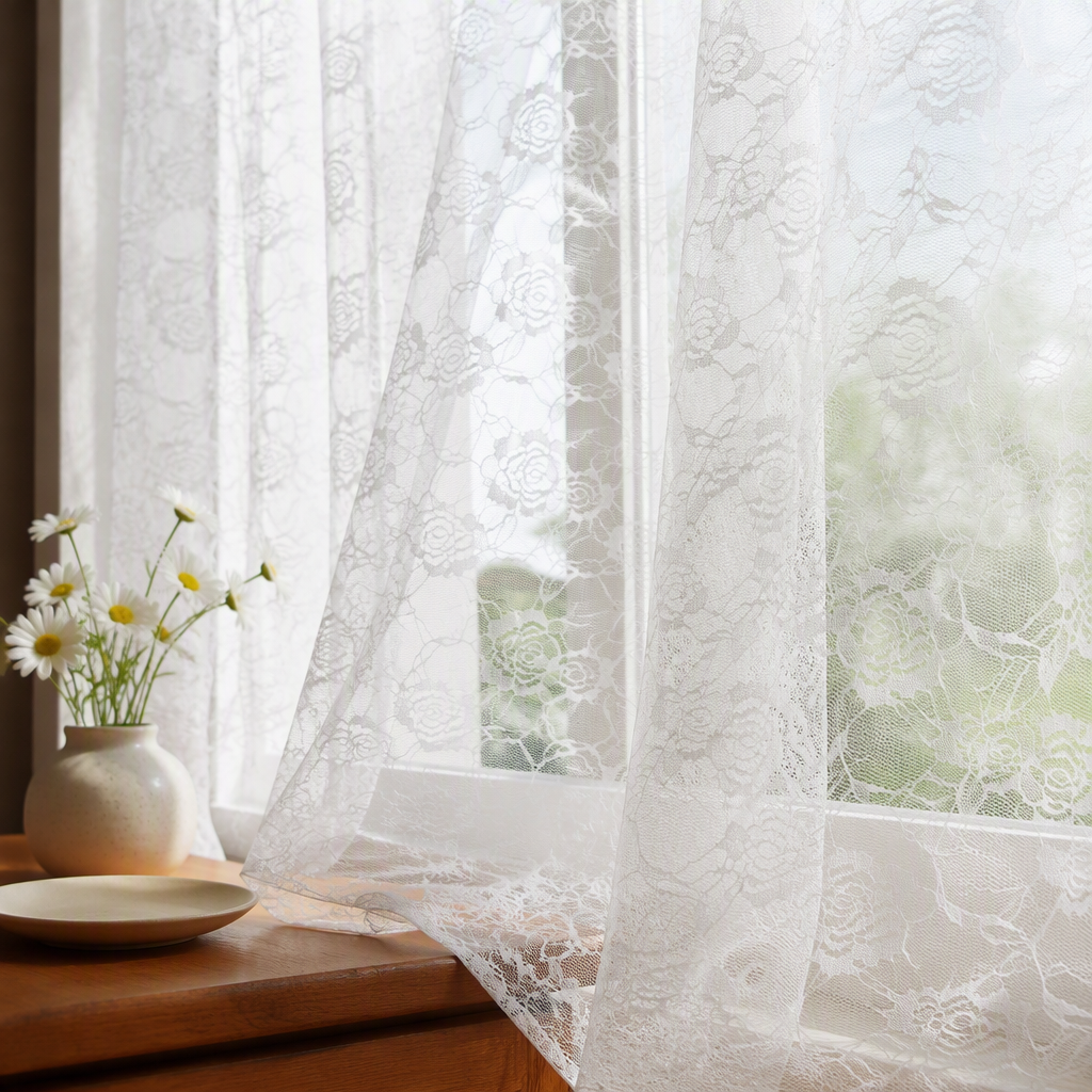Polyester rose, elegant white lace fabric, DIY wedding dress, curtain and clothing decoration fabric, soft and breathable details Picture