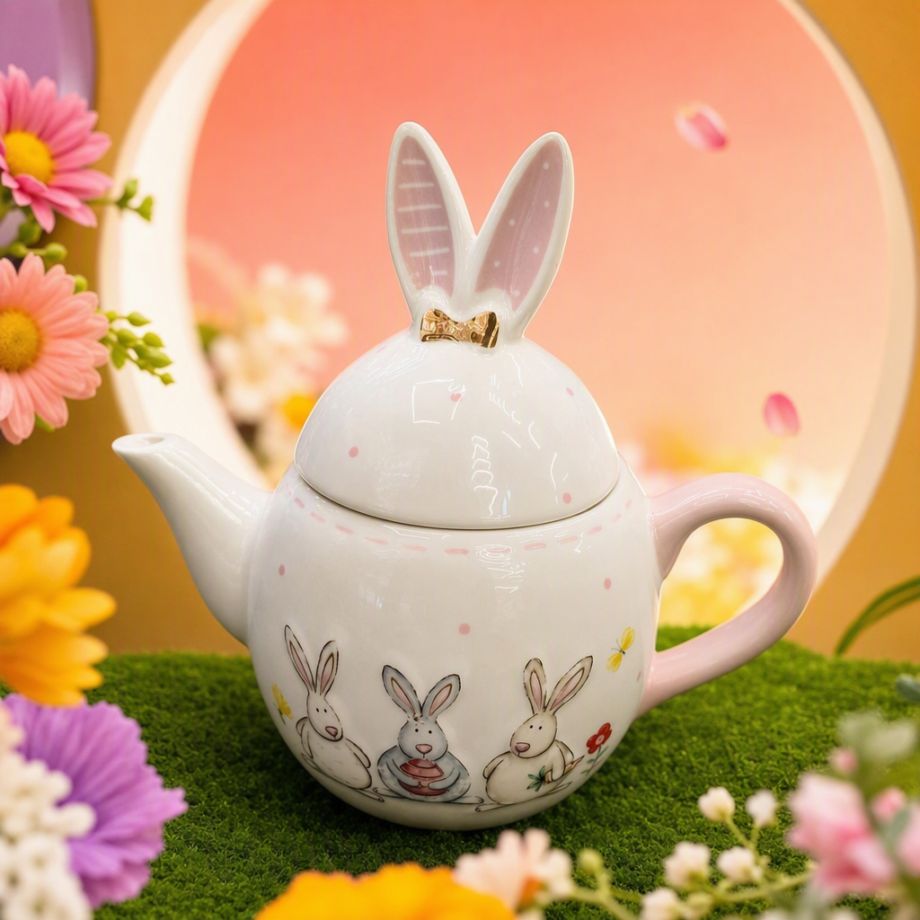 The creative white rabbit-shaped ceramic teapot is cute and fun. It is a simple and practical home tea set gift decoration Specification image