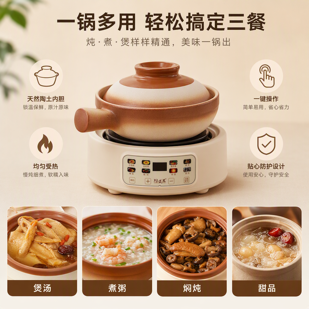 Earthenware clay pot is a household soup and stewing pot that is heat-resistant, durable, nutritious and fresh-keeping. It is a kitchen stew pot full image