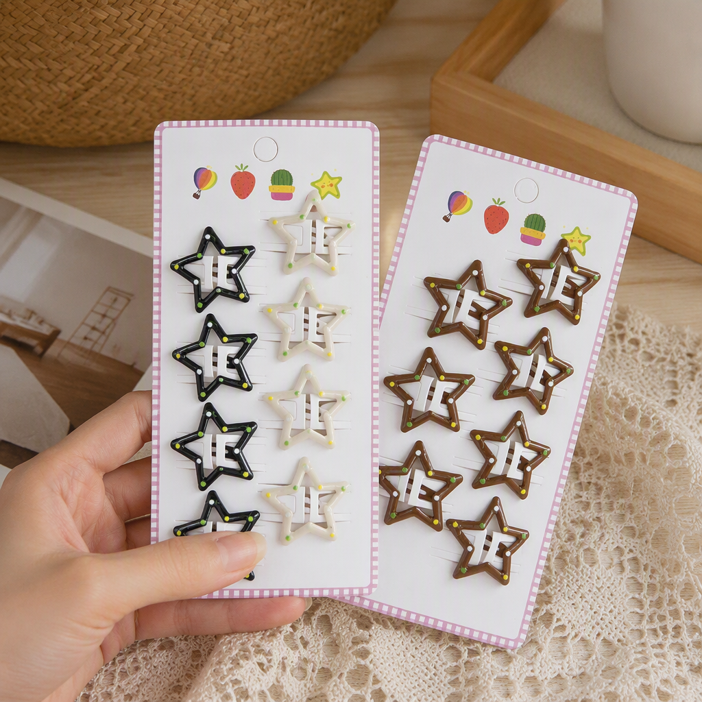 Y2K Sweet and Cool Polka dot Star Hair Clip, Hollowed-out five-pointed star BB Clip, girl's broken hair clip, Versatile children's hair accessory Application Scenario