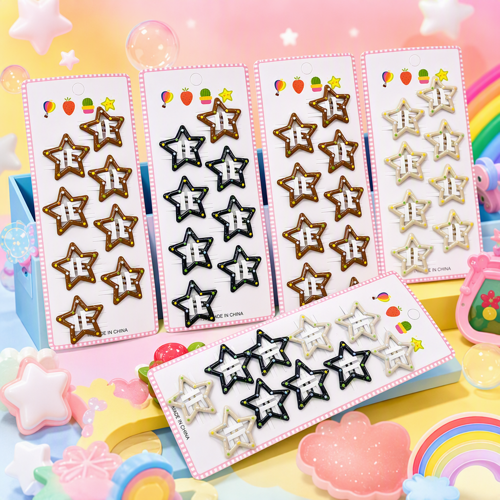 Y2K Sweet and Cool Polka dot Star Hair Clip, Hollowed-out five-pointed star BB Clip, girl's broken hair clip, Versatile children's hair accessory details Picture