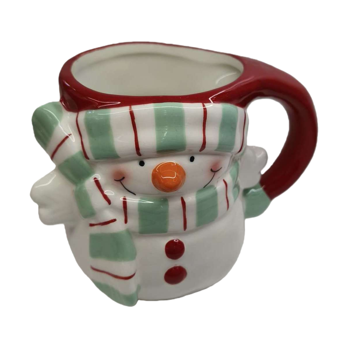 Cute snowman ceramic cup with red handle hand-painted creative household daily tea cup gift, excellent choice for giving Item Picture
