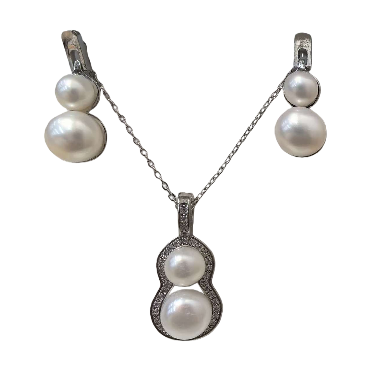 Silver gourd-shaped pearl necklace and earring set, a fashionable and elegant women's accessory gift Item Picture