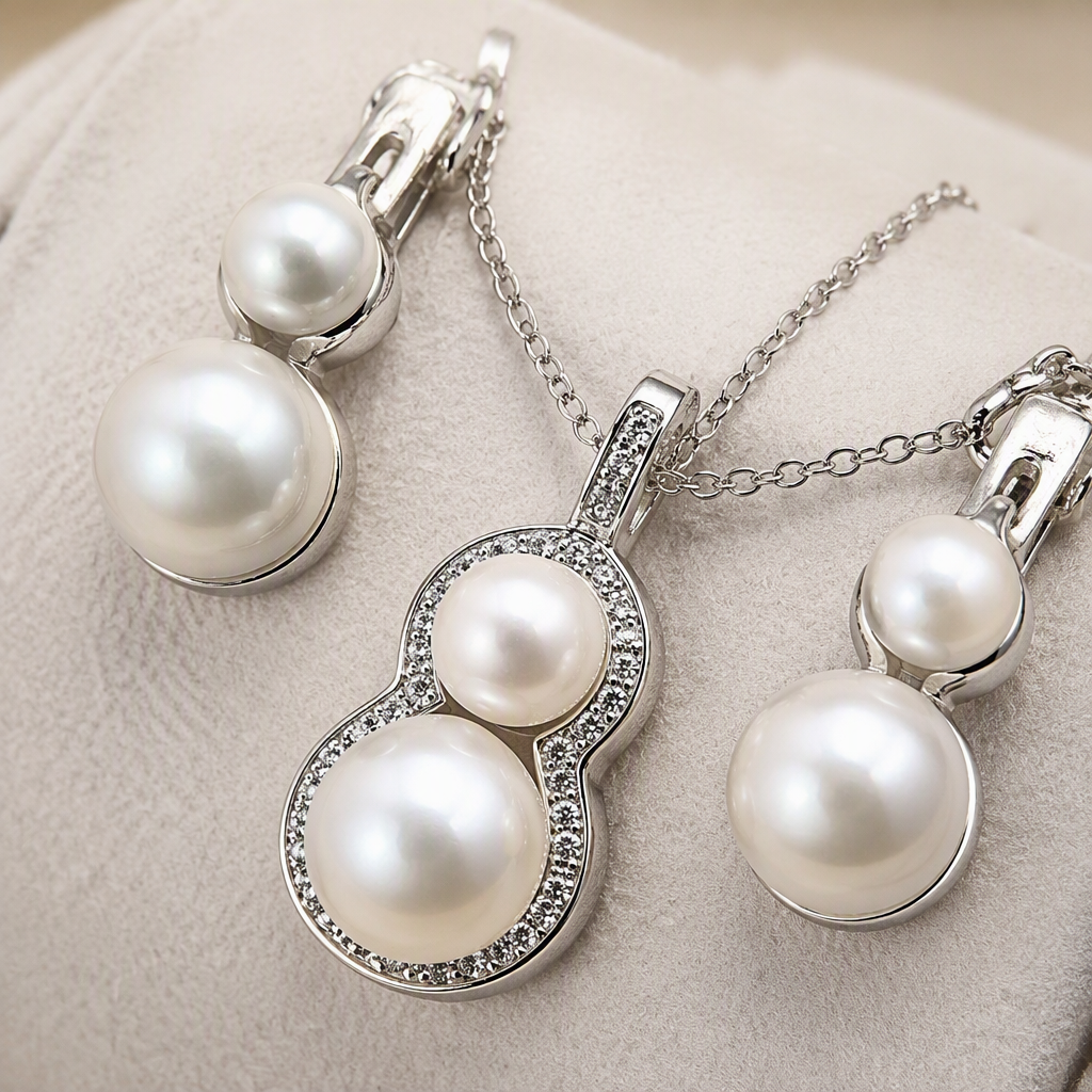 Silver gourd-shaped pearl necklace and earring set, a fashionable and elegant women's accessory gift Application Scenario