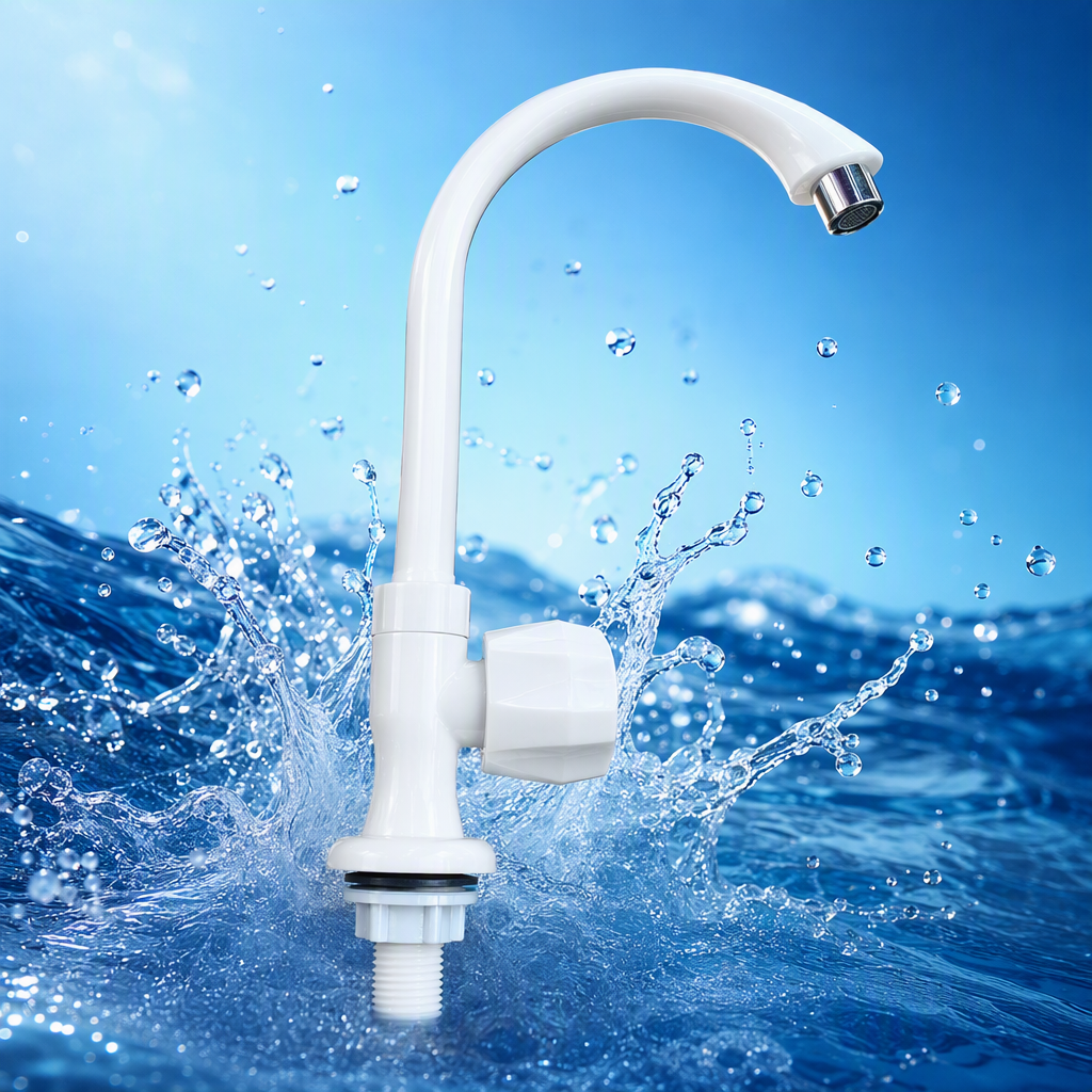 High-end white plastic faucet, a simple and durable household accessory for kitchens and bathrooms Specification image