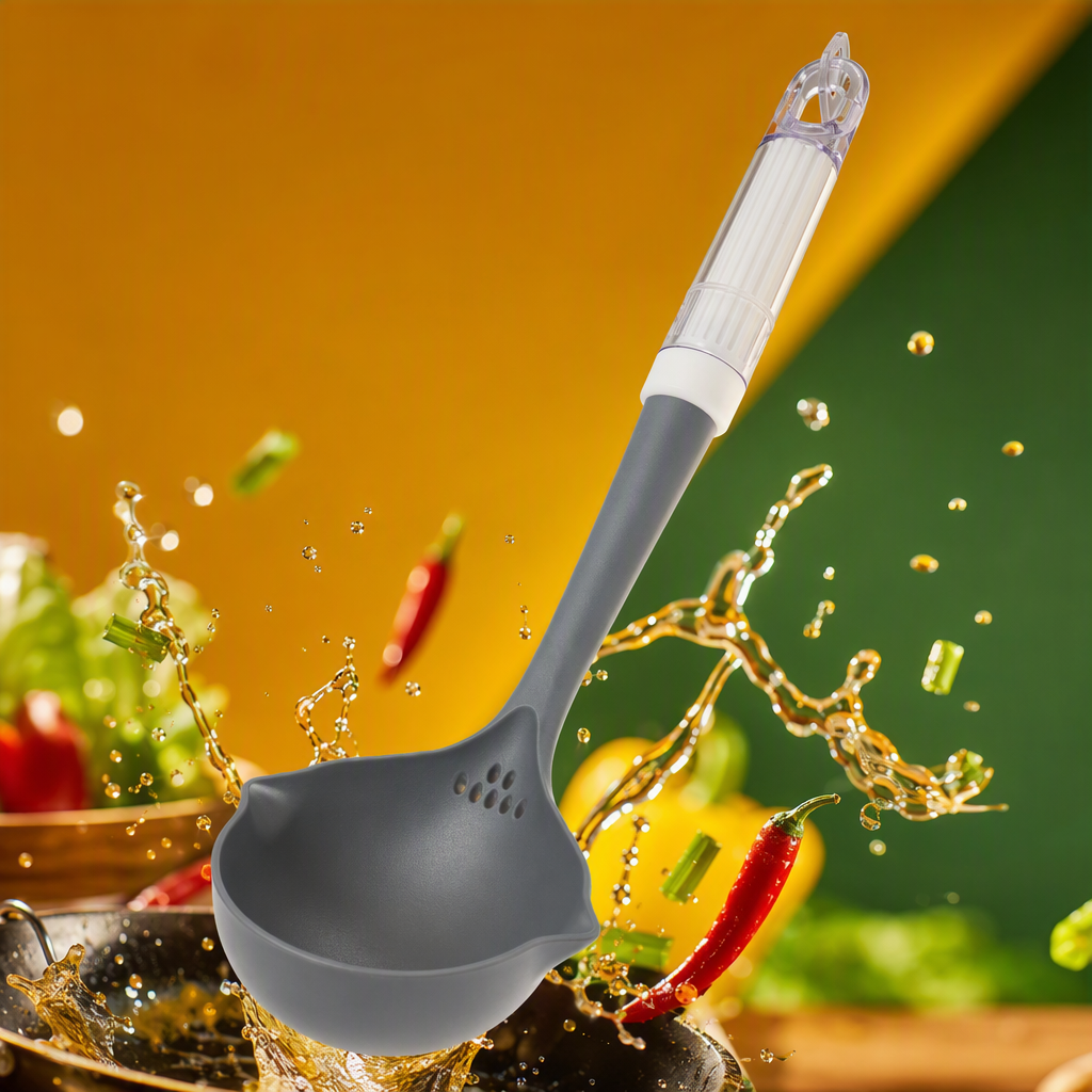 Kitchen stainless steel strainer, thickened heat-resistant screen, soup spoon, kitchenware, cooking tools, grey style Specification image