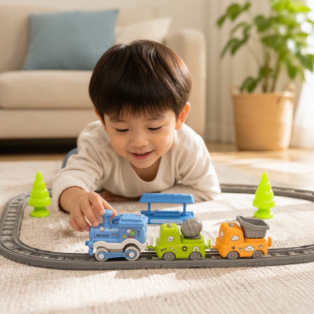 Tren eléctrico colorido juego de juguetes para niños rompecabezas carril carril combo de transporte divertido montar regalo para niños details Picture