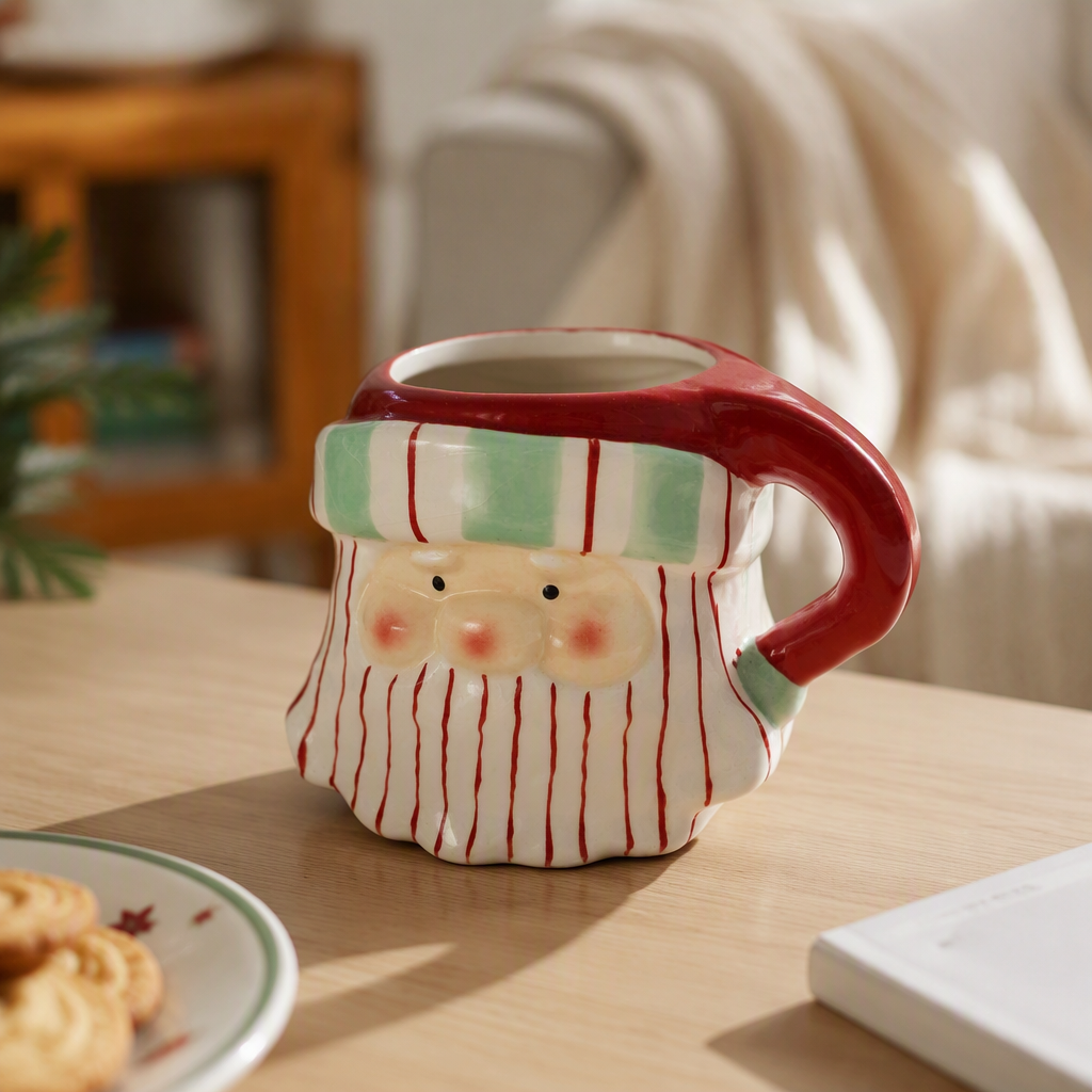 Christmas red elderly ceramic mug, creative and cute festival gift, home daily coffee cup details Picture