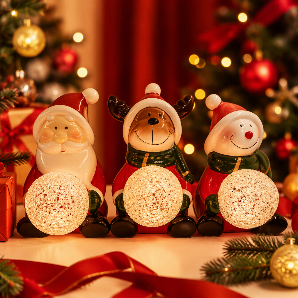 Christmas decorations: Santa Claus, reindeer, snowman, Christmas tree pendants, holiday arrangements, Christmas gifts, decorations, gift packs Specification image