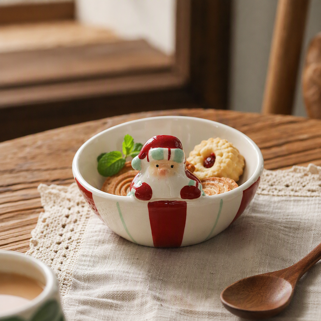 Santa Claus shaped colorful striped bowl, festive decorative tableware, home ornaments, Christmas gifts and giveaways details Picture
