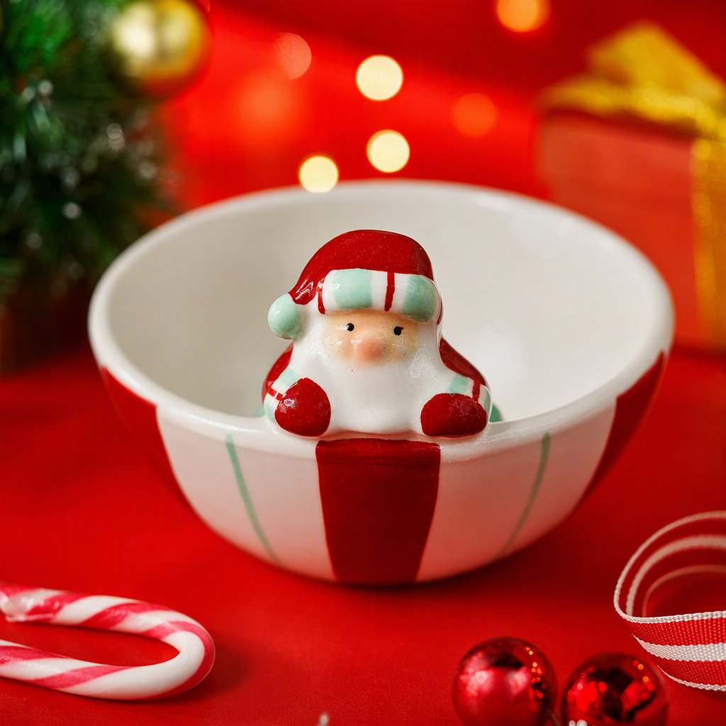 Santa Claus shaped colorful striped bowl, festive decorative tableware, home ornaments, Christmas gifts and giveaways Specification image